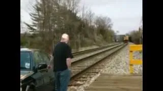 Illusion of train hitting a man