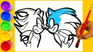 Coloring and Drawing SONIC and SHADOW The Hedgehog (2020) Pintar a SONIC con Temperas Play color
