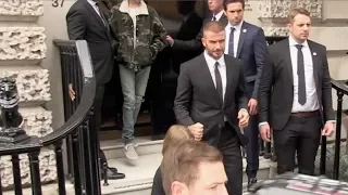 The Beckham family leaving Victoria Beckham first ever fashion show in London