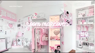 room makeover 🎀🗯️🍨 pink, kpop, pinterest inspired bedroom & kpop room !