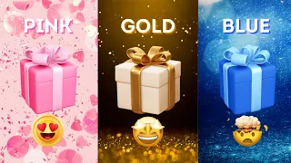 Choose Your Gift 🤩🥰🤮 || 3 gift box challenge || Pink, Blue or Gold 🩷⭐️💙|| Quiz Cat Kingdome
