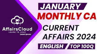 Monthly Current Affairs January 2024 - English  | AffairsCloud | Top 100 | By Vikas