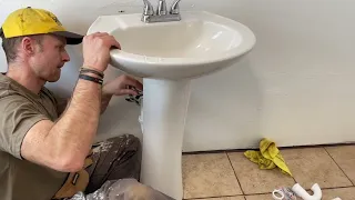 How to Install a Pedestal Sink and Faucet - full process, assembly, drain, water lines, faucet..
