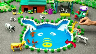DIY tractor Farm Diorama with PIG SHAPED lake | DIY cow house | how to supply water for Animals #69