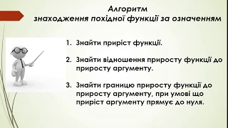 Алгоритм знаходження похідної функції за означенням