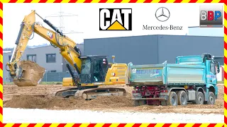 CAT 326 & MAN, Mercedes, Scania Kipper, Baugrube, Ingersheim, 2024. #1 #caterpillar