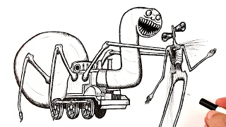 How to draw a Thomas The Train.EXE attacking Siren Head