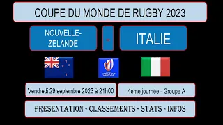 NOUVELLE-ZELANDE - ITALIE : coupe du monde de rugby 2023 - 4ème journée groupe A - 29/09/2023