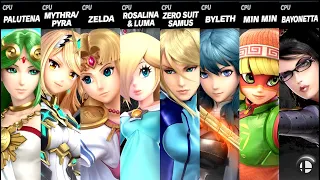 Palutena VS Mythra Pyra VS Zelda VS Rosalina VS Zero Suit Samus VS Byleth VS Min Min VS Bayonetta