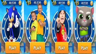 Sonic Dash vs Vlad and Niki vs Tag With Ryan vs Talking Tom Gold Run - All Characters Unlocked