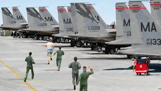 US Pilots Rush for Their Massive F-15s and Takeoff at Full Throttle