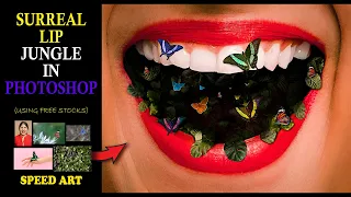 Surreal Lip Jungle in Photoshop using Free Stocks || Time-lapse || Speed Art