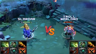 Dota 2 | Slardar vs Troll Warlord lvl 30 [WITH SKILLS] | Same Full Items