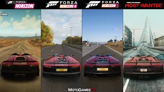 Three Forza Horizon Games vs NFS Most Wanted 2012 - Lamborghini Aventador J Sound Comparison
