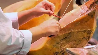 Street Food in Spain - KNIFE CUT JAMÓN NINJA + TAPAS in Seville!! Spanish Street Food in Seville