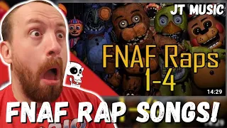 LISTENING to JT MUSIC FNAF Songs for the FIRST TIME! (Five Nights at Freddy's Raps 1-4 REACTION!)