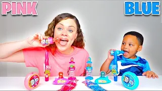 BLUE FOOD VS PINK FOOD CHALLENGE, ROBOT HUBBA BUBBA GUM, SOUR FIZZ POWDER, SPACESHIP CANDY MUKBANG