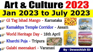 Art & Culture Current Affairs 2023 | Jan to July 2023 Current Affairs | Last 6 Month Current Affairs