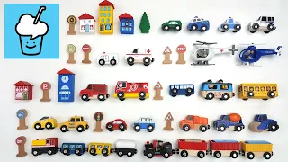 Plastic wooden Vehicles Collection Police Car Fire Truck Ambulance Construction Vehicles