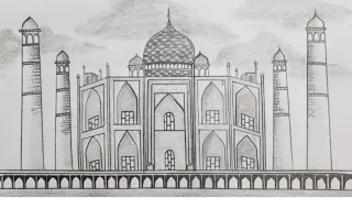 How to draw Taj mahal easy and step by step for kids and beginner's | tajmahal sketch drawing