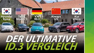 Der Elektroauto Check: VW ID.3 gegen Tesla Model 3, Aiways U5, Kia e-Niro, Hyundai Kona