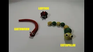 Diy how to make polymer clay miniature Lady Bug, Caterpillar, Earthworm