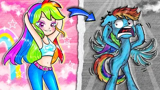 MY LITTLE PONY Rainbow Dash Zero Two Dodging Meme | 변환 애니메이션 | 재미있는 스톱 모션 만화 | Annie Korea