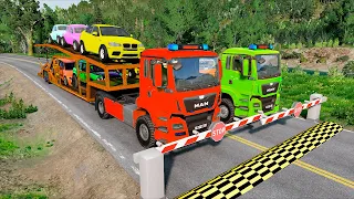 Flatbed Trailer Truck | McQueen vs Train | Lego Cars vs Big Rocks | Beamng Drive #15