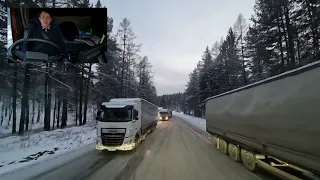 Култукский тракт , гололед ,висят фуры ,POV VOLVO FH 540