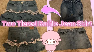 Making a Two Tiered Ruffle Skirt From Jeans | Kawaii Sewing