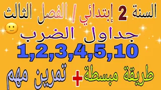 جداول الضرب 1,2,3,4,5,10للسنة الثانية إبتدائي بطريقة مبسطة و سهلة مع تمرين مهم👌