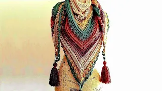 New crochet triangle shawl شال كروشيه مثلث جديد مع شرح الباترون