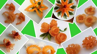 8 Ideen wie man Karottenblumen einfach macht. Gemüseschnitzgarnitur. Super Salat Dekoration 2022