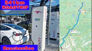 Roadtrip mit dem Tesla Model 3 SR+ nach Italien an den Reschensee