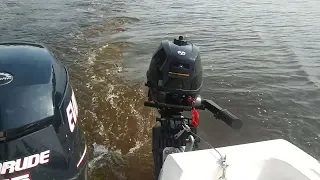 Tohatsu 3.5 hp test, kicker on 18 ft bay boat