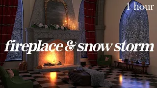 Fireplace Snow Storm Ambience 1 hour Relax Study Sleep Crackling Fire & Howling Wind