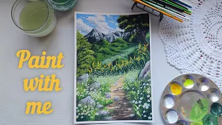 Paint with me 🎨/ GOUACHE Landscape/ Cozy painting🌸✨  #bohemybypriyanka