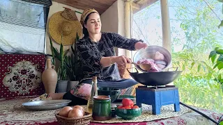 cooking lamb liver, heart and kidneys in Iranian village style