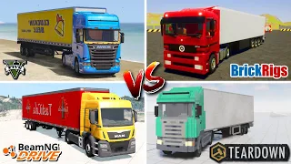 GTA 5 Scania Truck vs Teardown Truck vs BeamNG MAN Truck vs Brick Rigs Actros Truck - Which is Best?