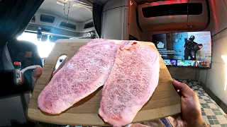 Cooking My First Japanese A5 Wagyu Steak inside of My Semi Truck