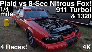 Plaid 1/4Mile vs 8-Sec Nitrous Fox! Tuned 911 Turbo! 1320 Challenger! Tire Pressure? 4 Races in 4K!