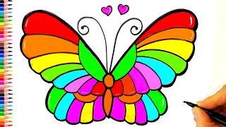 Rengarenk Kelebek Çizimi 🦋 Kelebek Nasıl Çizilir?  How To Draw a Butterfly Colorful - Kelebek Çizimi