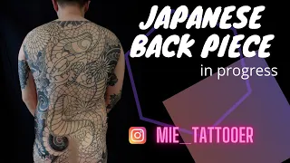 Japanese tattoo / Snake and Japanese chrysanthemum flowers in progress