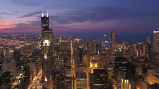 Chicago Skyline At Night 4k, Ultra HD Drone Film, Chicago Skyline 4k, USA