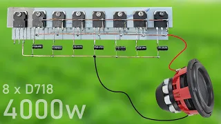 DIY Powerful Ultra Bass Amplifier 8 Transistor D718 , No IC , Simple circuit