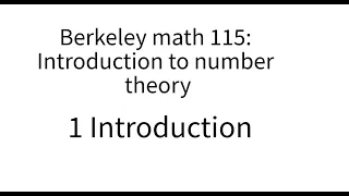 Introduction to number theory lecture 1.