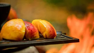 We invented a New Dessert | Grilled Peach with Burrata and Aromatic Chili Oil | Slow food ASMR