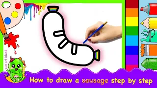 Let’s drawing a sausage step by step easily,how to draw a sausage for kids and toddlers|#coloring