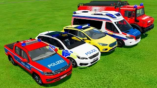 DACIA, VOLSKWAGEN, FORD, BMW COLOR POLICE  CARS TRANSPORTING WITH TRUCKS! Farming Simulator 22