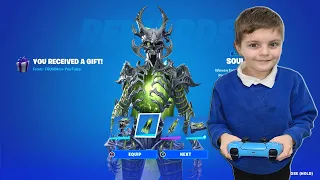 After School Surprising My 9 Year Old Kid GIFTING Him NEW Fortnite Skin Bundle & FREE Emote UNLOCKED